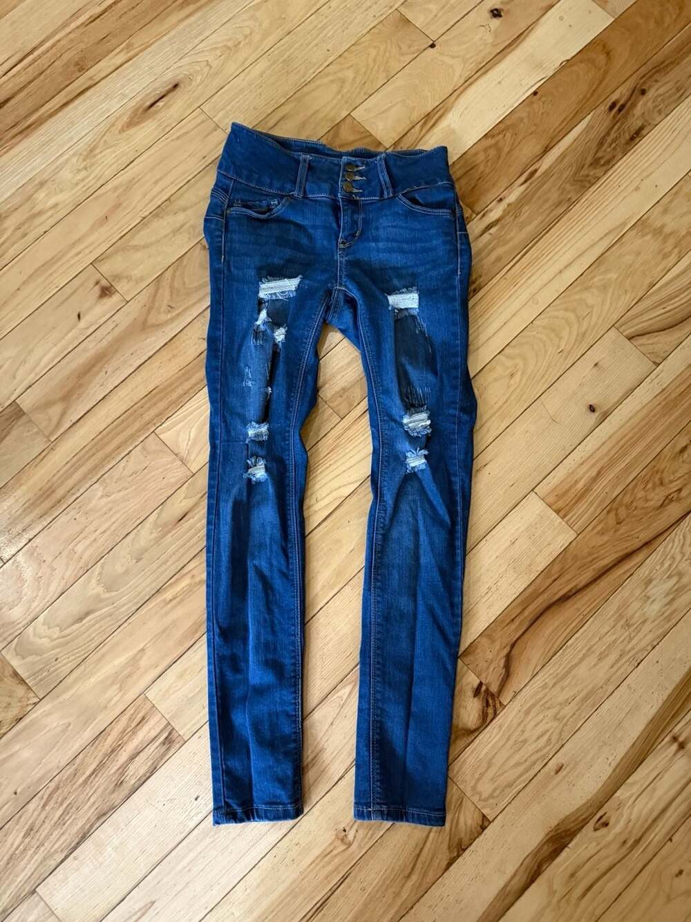 WAX Jean Womens 3 Dark Wash Ripped Distressed High Rise Skinny Jeans